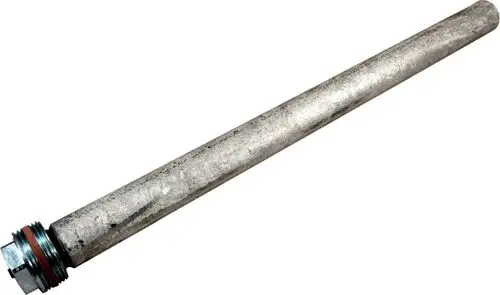 Magnesiumschutzanode aus Metall mit Gewinde, zur Verwendung in Heizsystemen. Das Produkt stammt von der Marke Wolf.